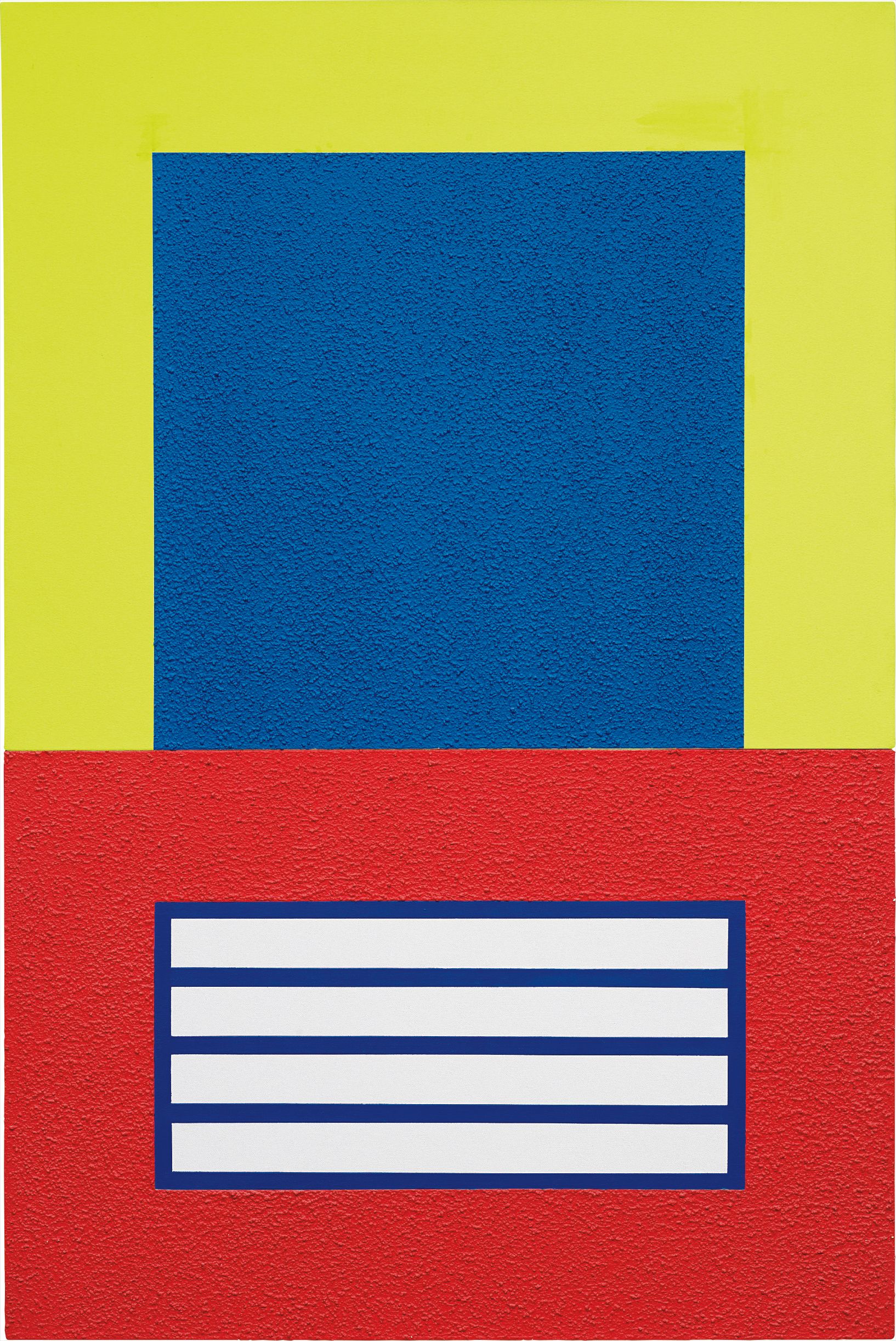 Peter Halley — Blue Cell Over Horizontal Red Prison