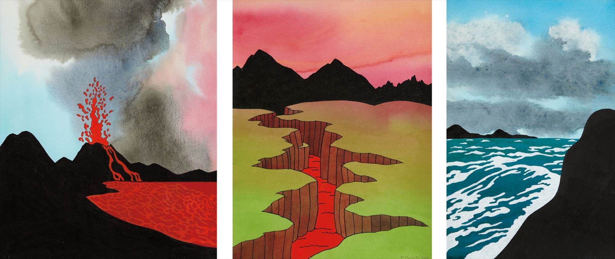 Ken Price — Three works: (i) Predicted Eruption, 2004; (ii) The Cut, 2004; (iii) Windswept Islands