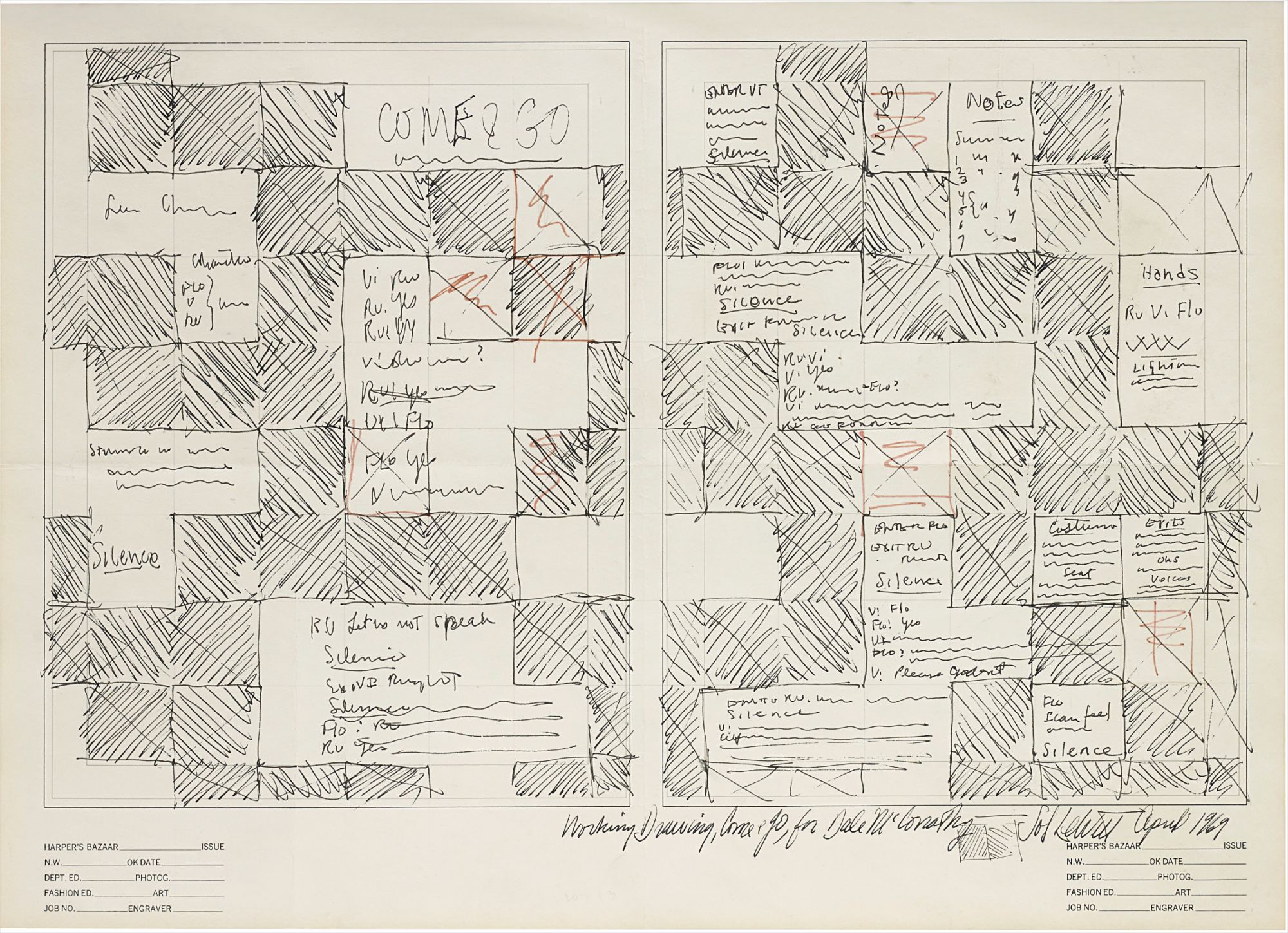 Sol LeWitt — Working Drawing, Come & Go, for Dale McConathy (Harper's Bazaar)