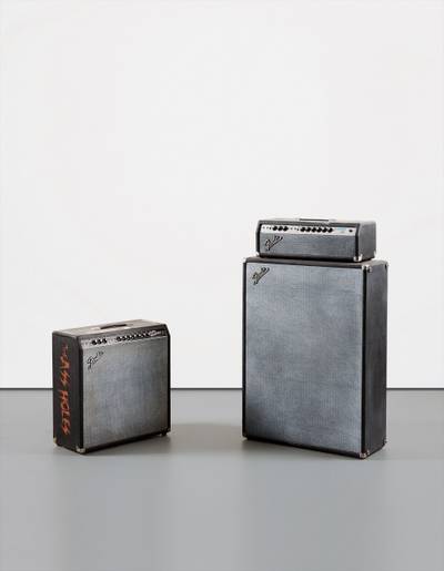 Two works: (i) Fender Reverb #2, 2003; (ii) Fender Showman Amp with Cabinet #2 (Duct Tape & Cigarette Burn)