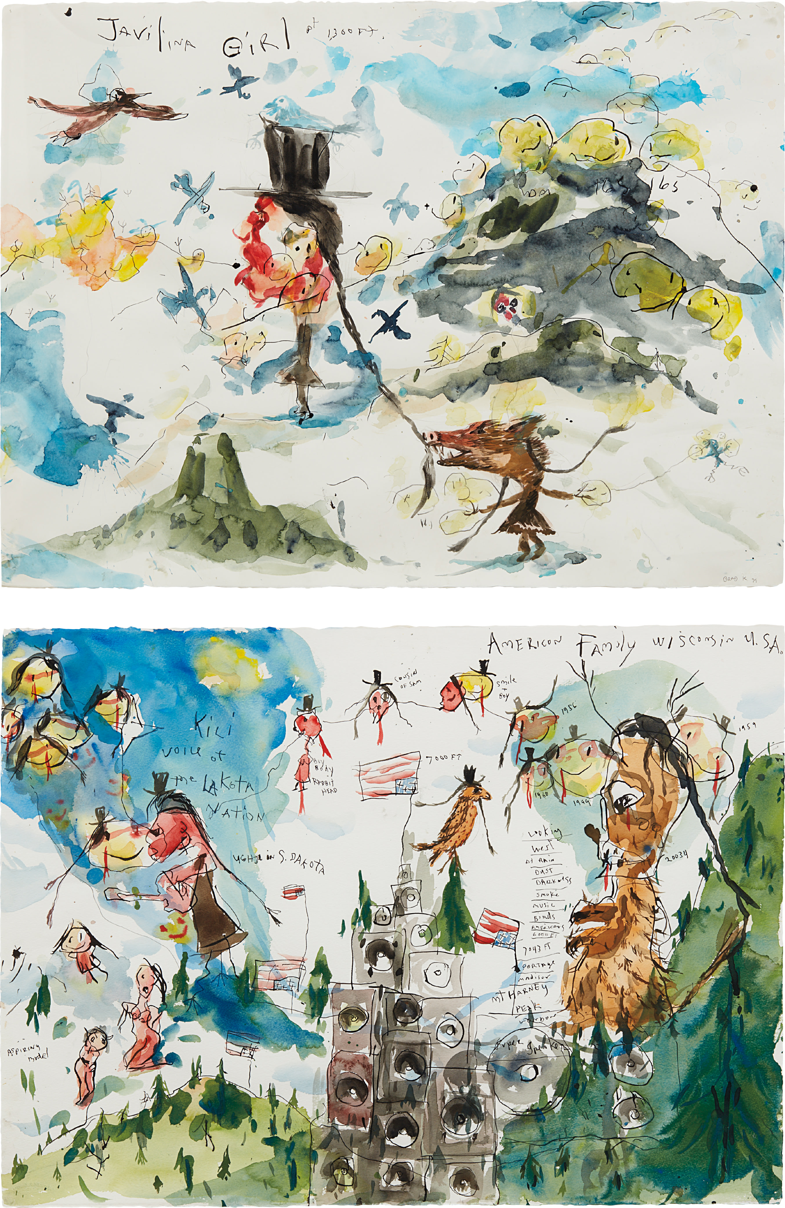 Brad Kahlhamer — Two works: (i) Javelina Girl  (ii) American Family Wisconsin USA