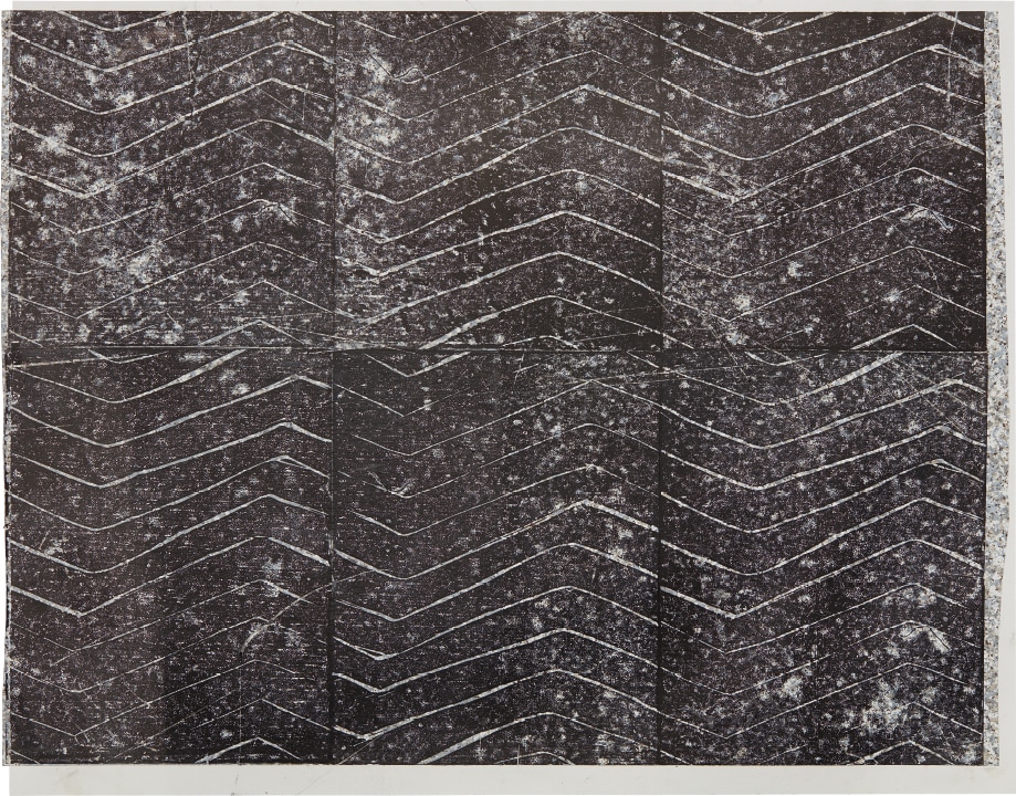 linoleum block print on contact paper, mounted to paper