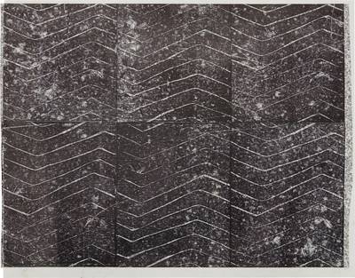 linoleum block print on contact paper, mounted to paper