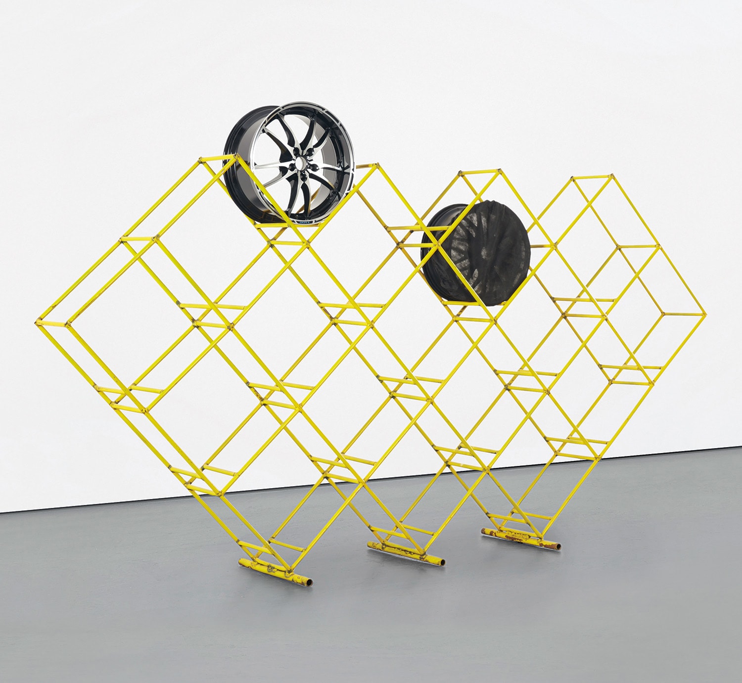 Cyprien Gaillard — steel, paint, 2 tire rims and synthetic tire cover
