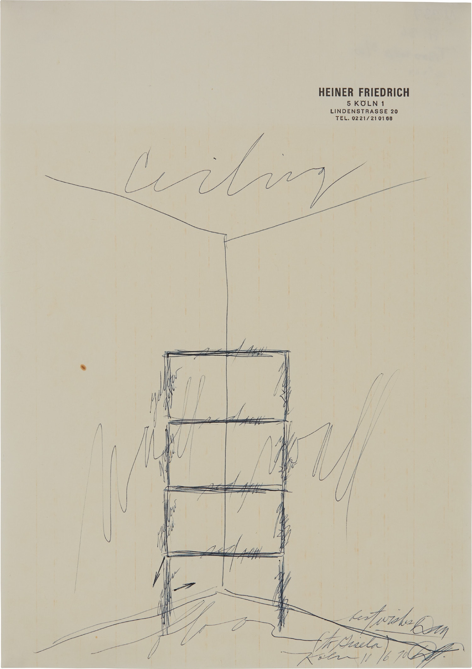 Dan Flavin — ballpoint pen on stationery