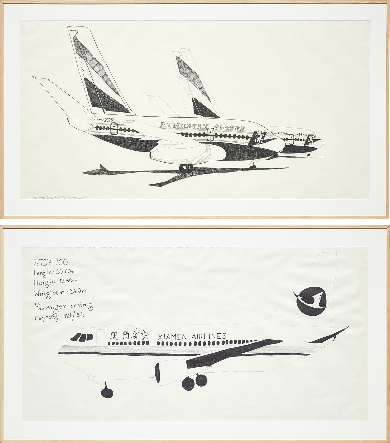 Two works: (i) Airplanes #21 (Ethiopian); (ii) Airplanes #1 (Xiamen Airlines)