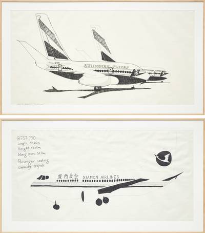 Two works: (i) Airplanes #21 (Ethiopian); (ii) Airplanes #1 (Xiamen Airlines)