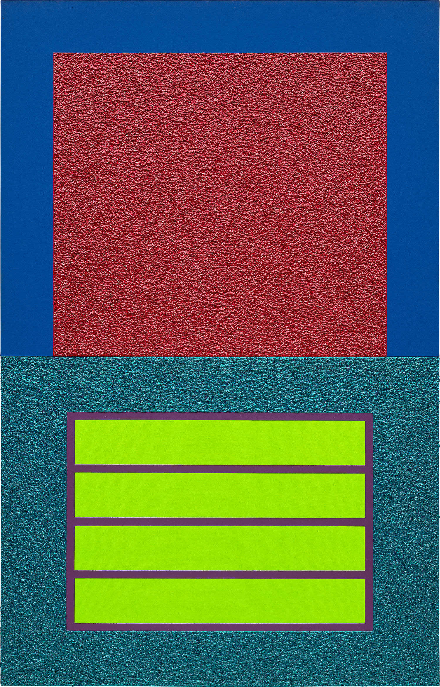 Peter Halley — Red Cell over Blue-Green Prison