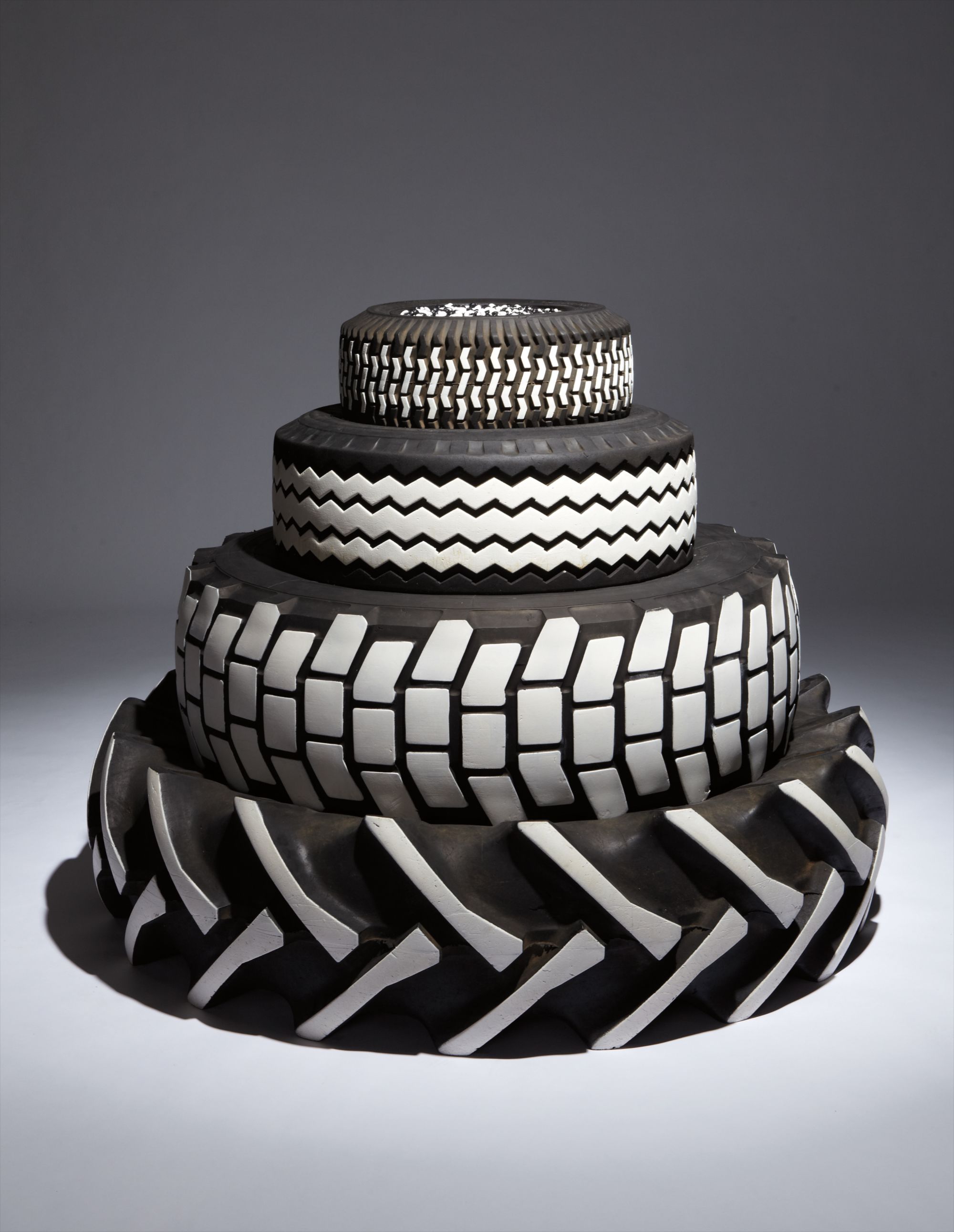 4 tires, hub-cap, black and white M&M's