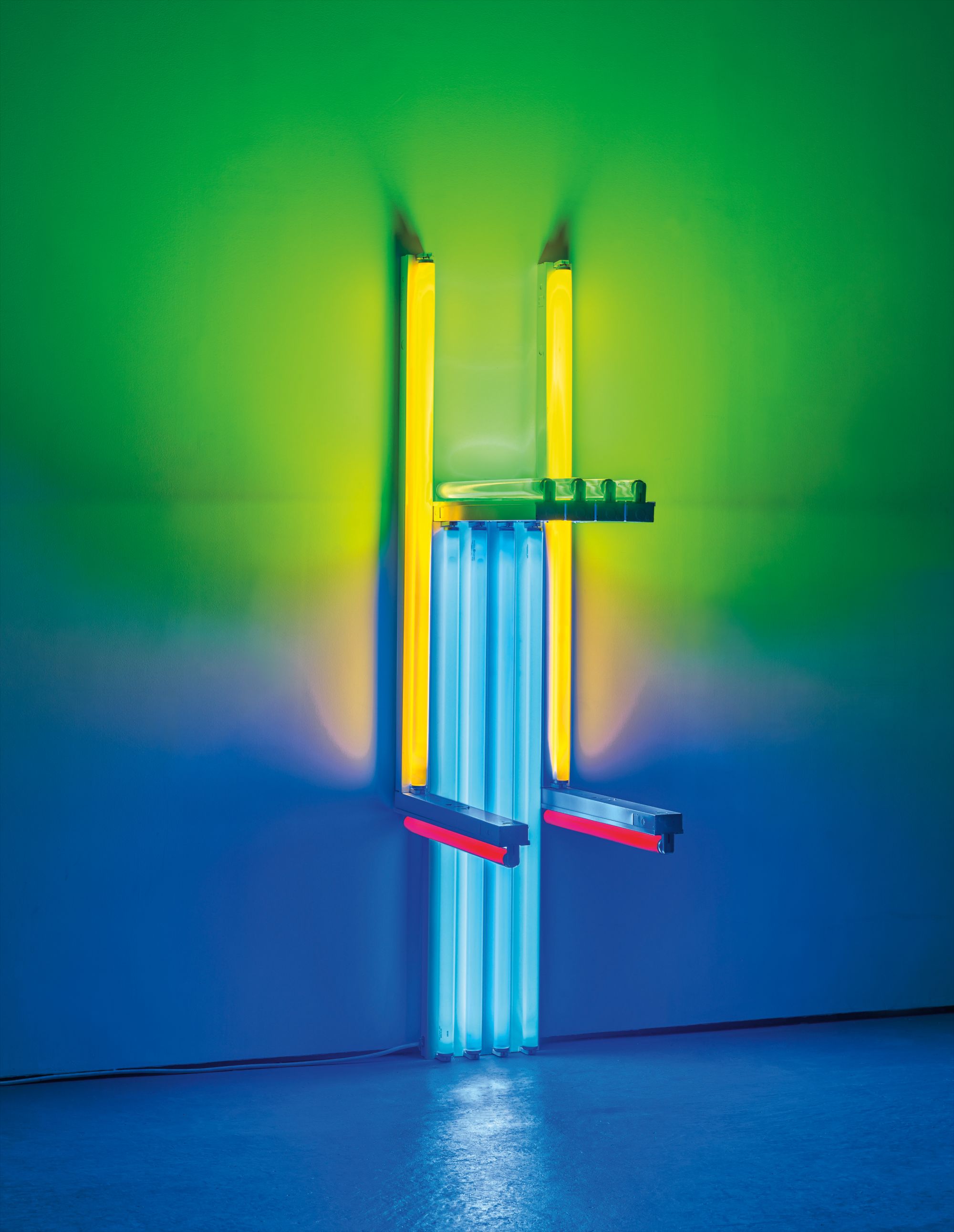 Dan Flavin — blue, yellow, red, green fluorescent light