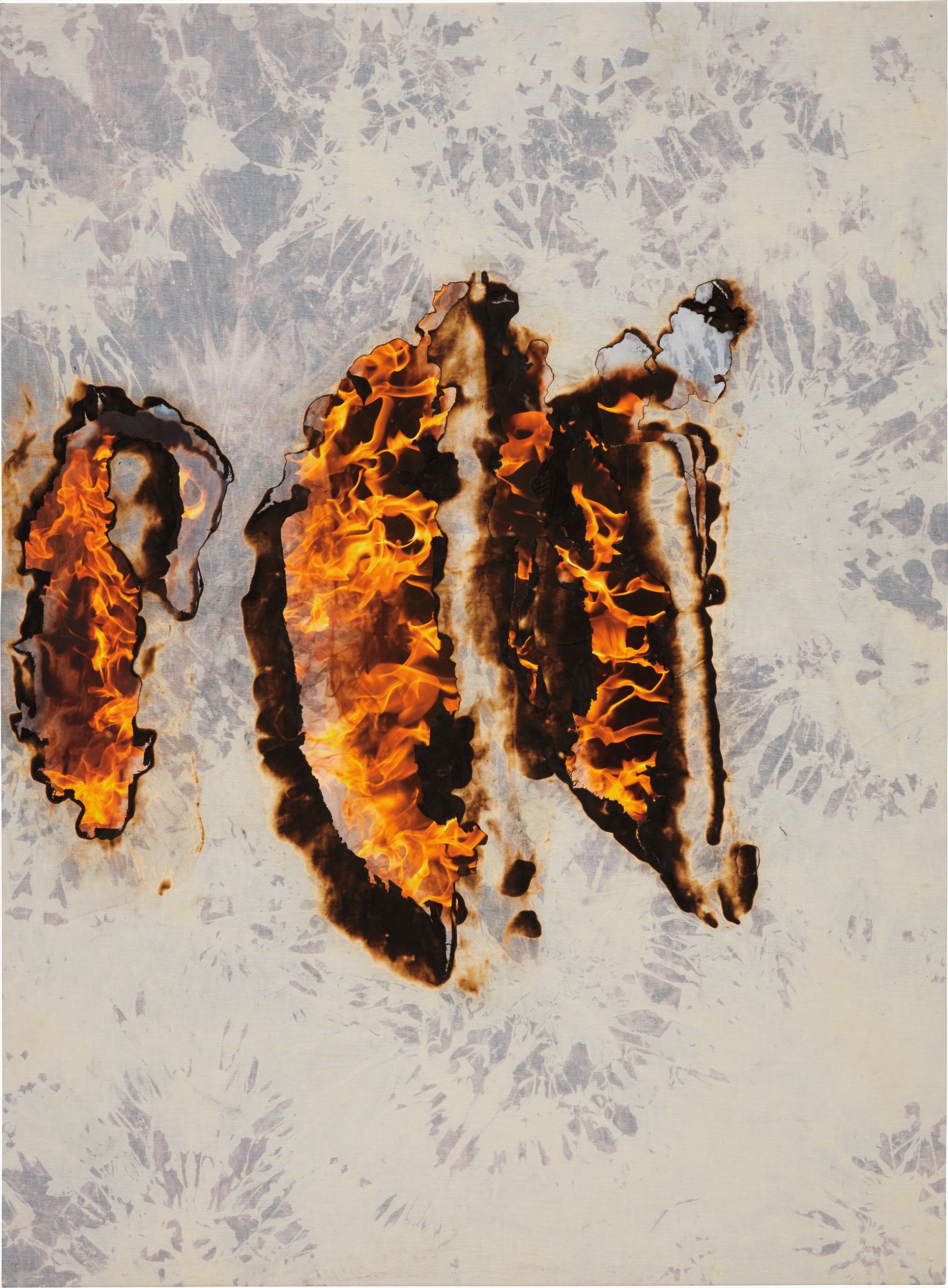 bleach on denim over inkjet print, over canvas