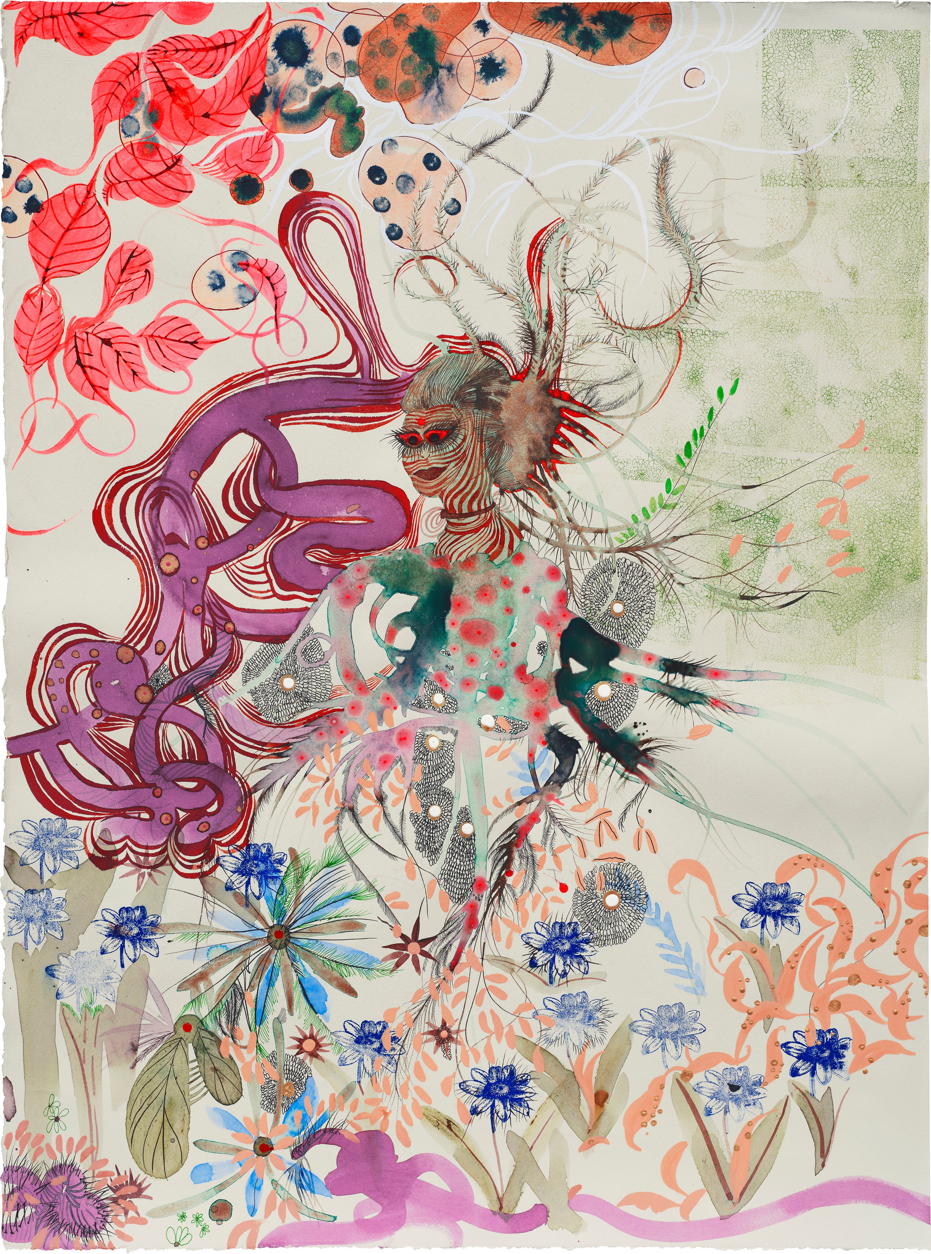 Rina Banerjee — Dizzy with labor, Commerce, she spoke, spewed and sprouted her feudal bonds with vassal and lord, tradesmen and troops, slaves, servants and third worlds so to secure an insatiable pride in our movements away from place and home