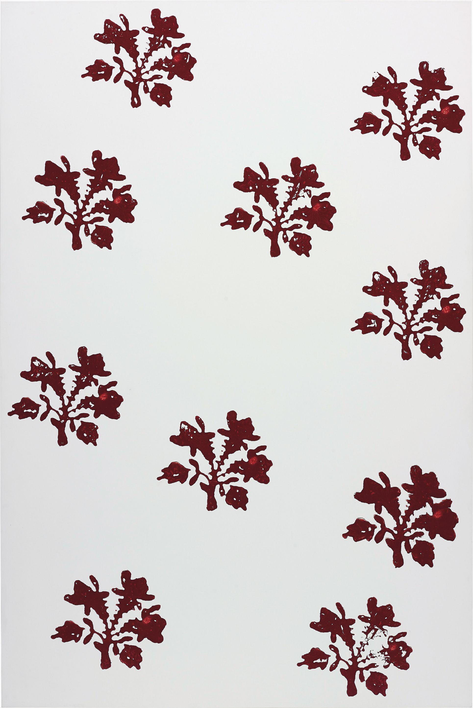 Christopher Wool — Over the course of his over four decades long career, Christopher Wool has reestablished and reasserted the primacy of painting, most notably the possibilities inherent within abstraction. Employing a variety of appropriated symbols, novel application techniques, and compositional variety in his work, Wool has found critical success trailblazing new forms of expression in an age oversaturated with communication. Wool’s art manifests a wholly unique power in its conceptual core – the idea of how to make a picture that resonates with self-contained and self-reflected authority in an age of visually overstimulated meaninglessness. Wool most often does so by drawing the viewer in to investigate the very nature of the painting itself, utilizing an economy of means that focusses one’s attention on only the most pertinent of questions, more how and why than what. This simplicity is what led him to the industrial stamp-roller frequently employed by urban slumlords to decorate dilapidated tenement buildings. Utilizing a basic floral motif, Wool coolly establishes in his early painting,