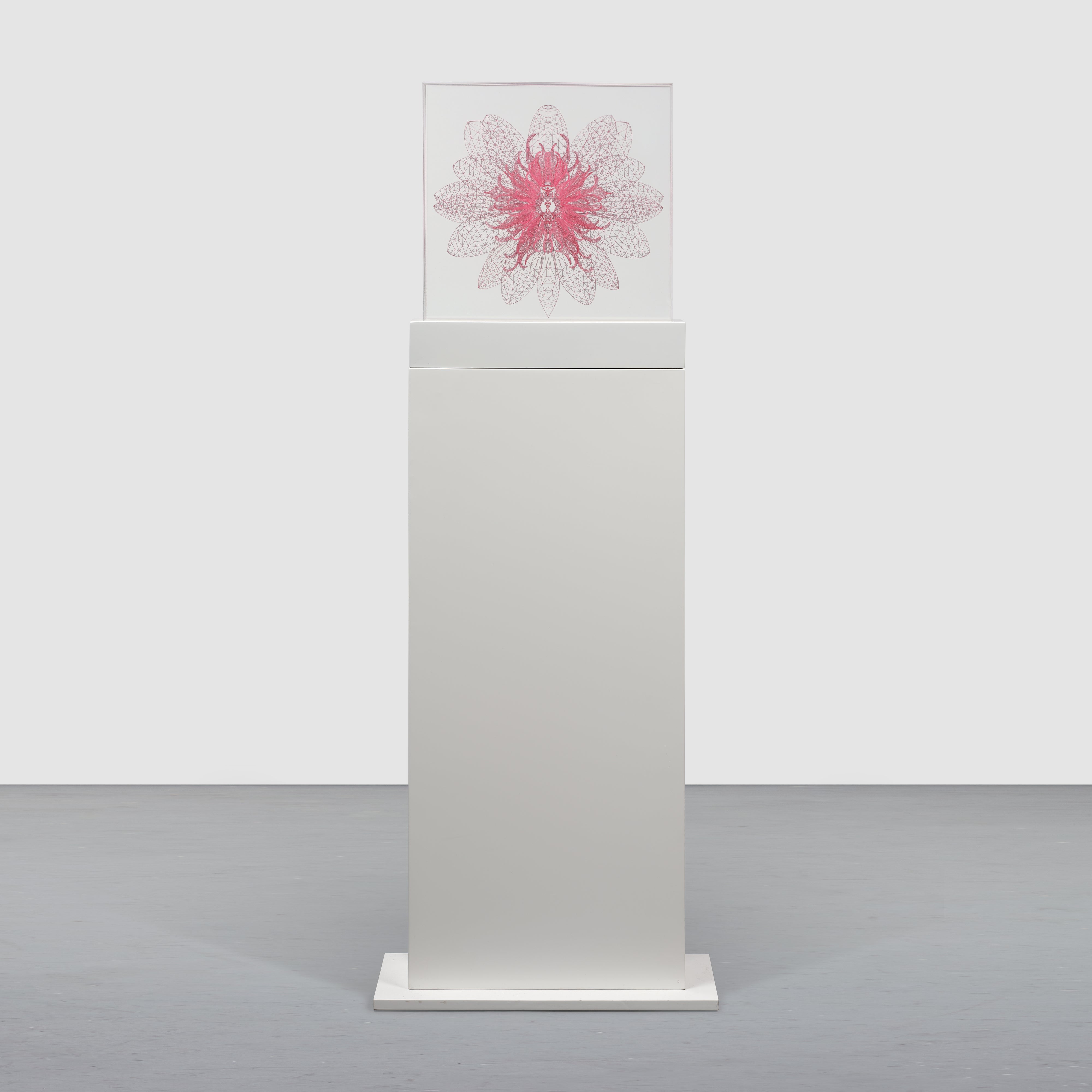 laser etched, hand-tinted Plexiglas, in 6 sections, with artist's base