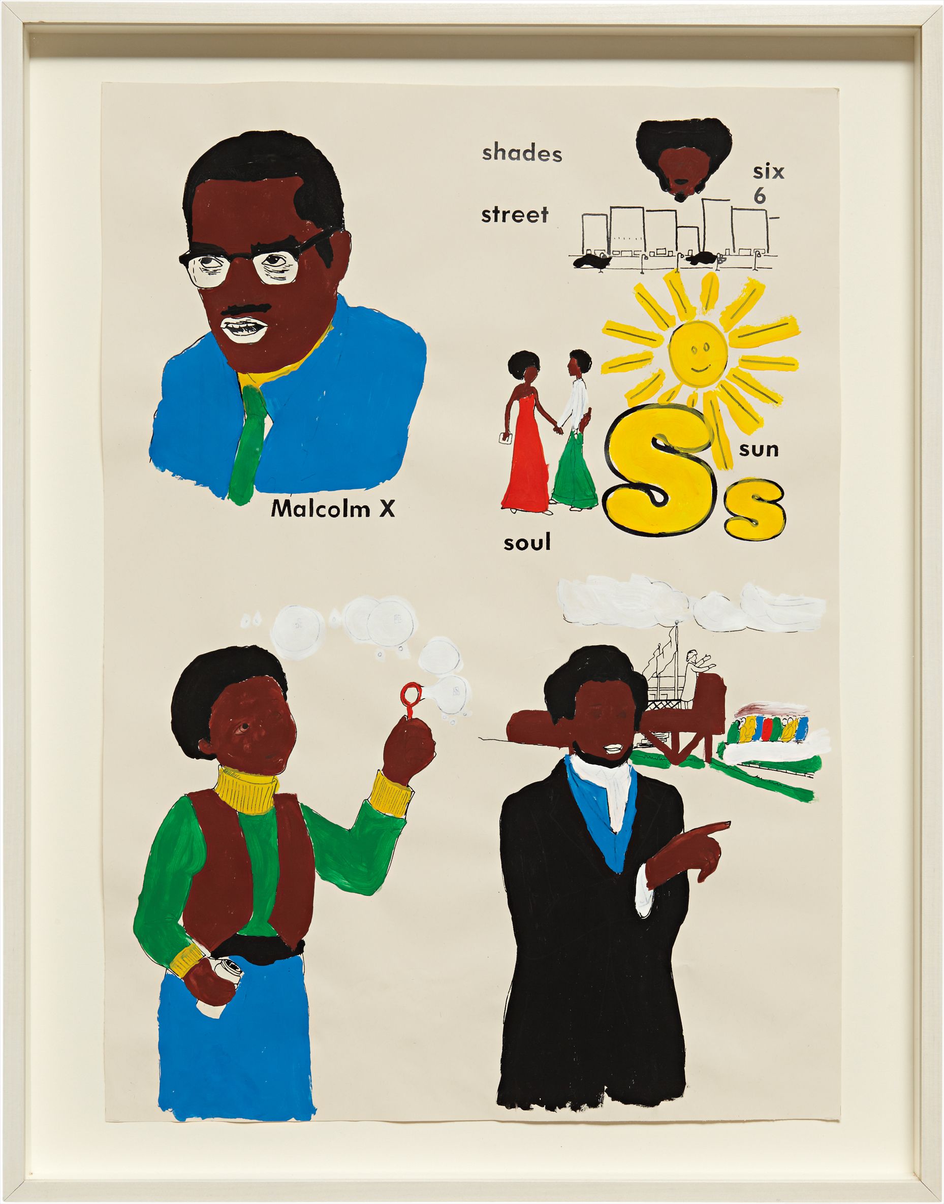 Glenn Ligon — Malcolm X, Sun, Frederick Douglass, Boy with Bubbles #2