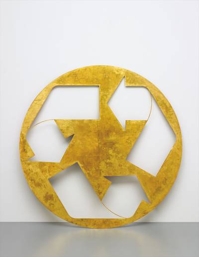 gold leaf, digital print on laser cut steel