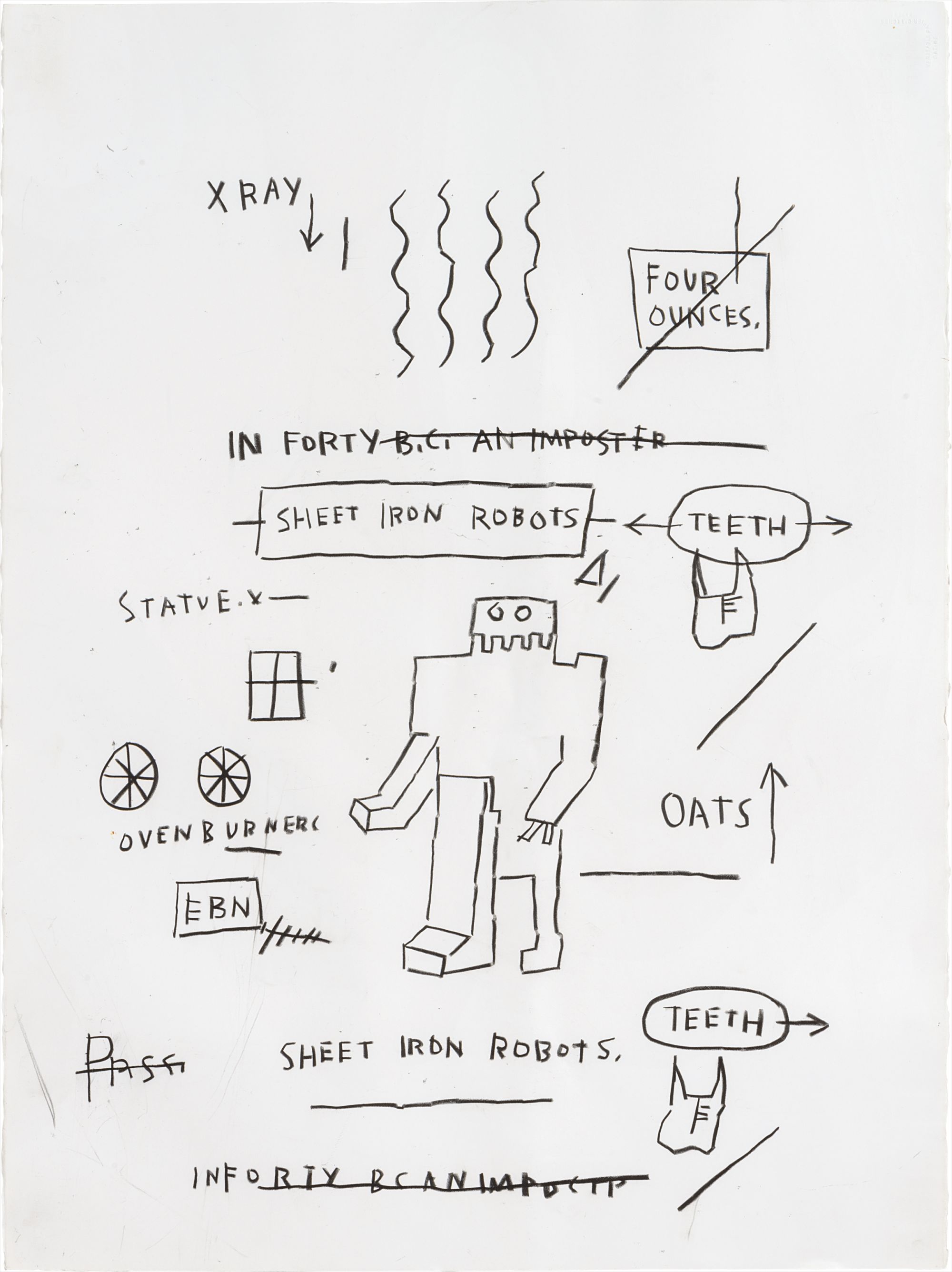 Jean-Michel Basquiat — Jean-Michel Basquiat began his career as a graffiti artist under the pseudonym SAMO, in the Lower East Side of Manhattan. His graffiti background is apparent in the raw, graphic and fresh lines of this