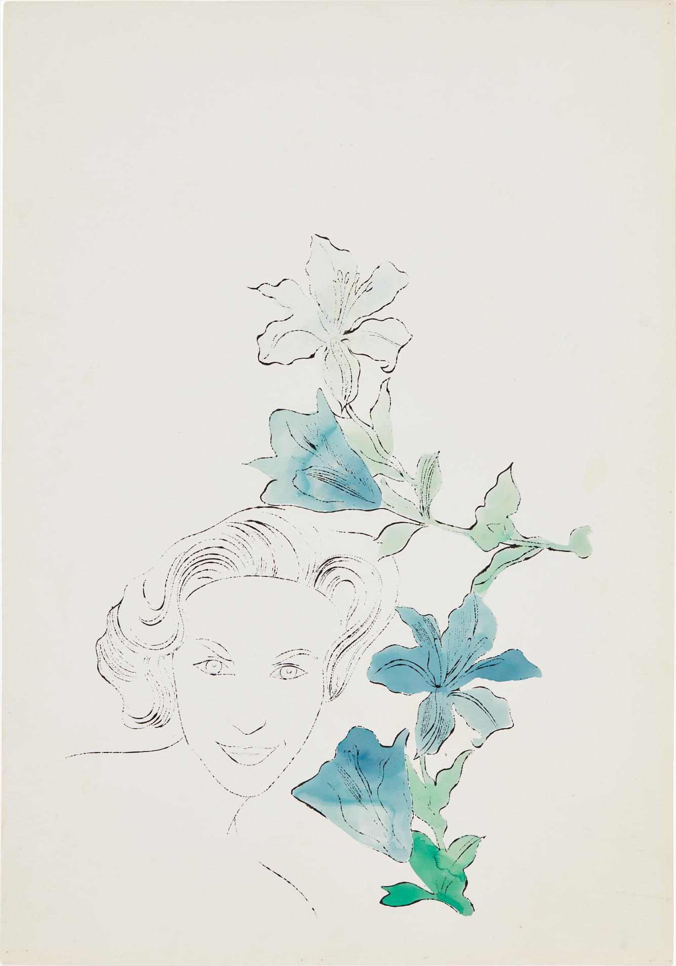 Andy Warhol — Female Head (With Blue Flowers)