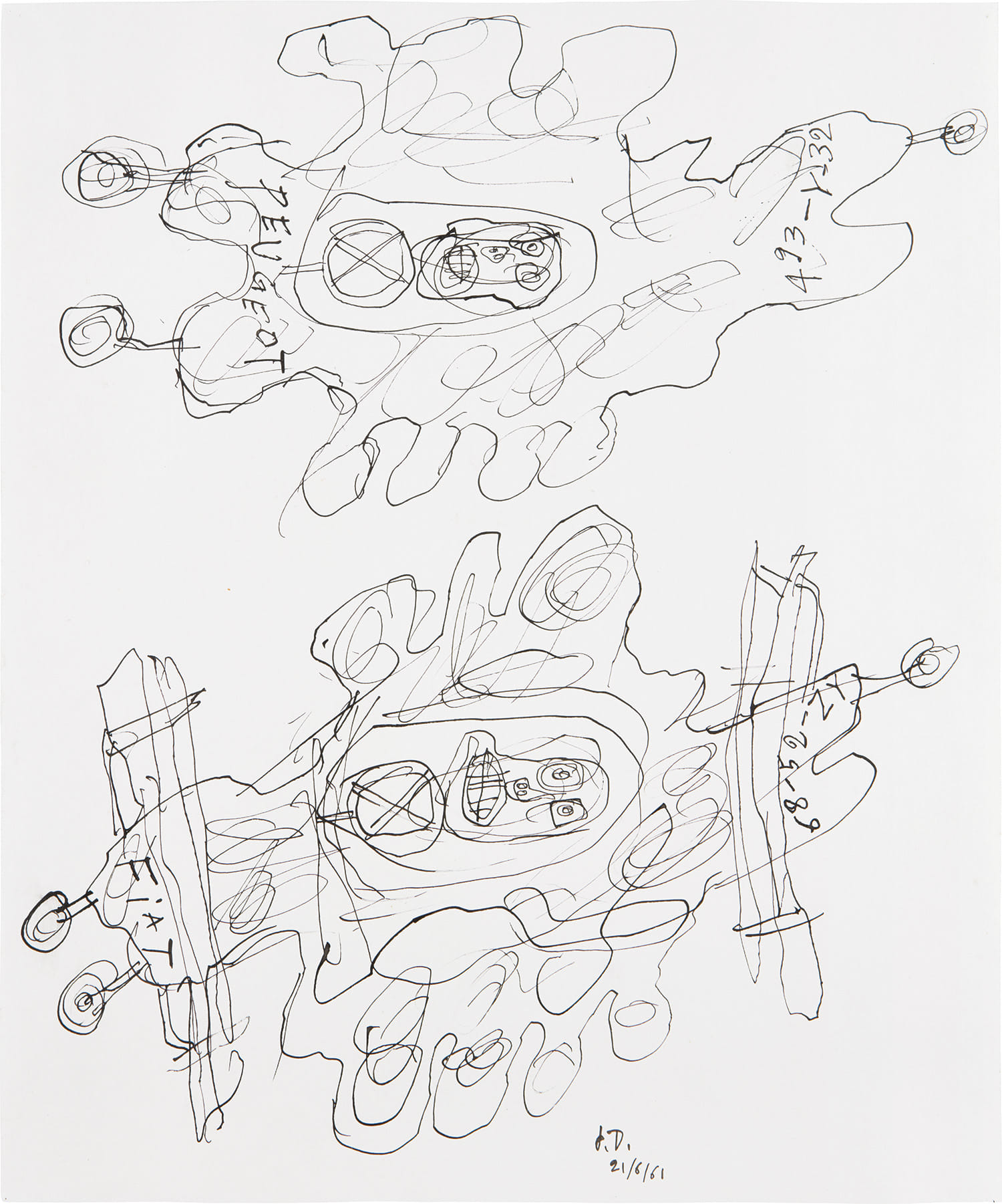 Jean Dubuffet — Deux Automobiles (Peugeot, Fiat)