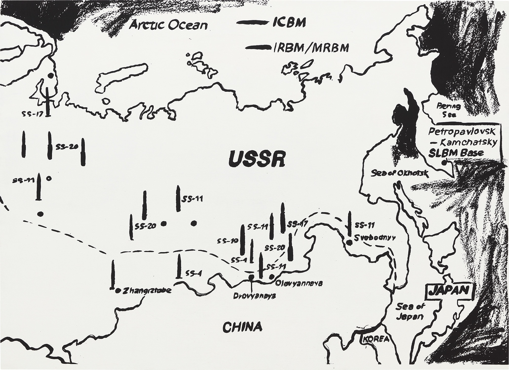 Andy Warhol — Map of Eastern U.S.S.R. Missile Bases (Positive)