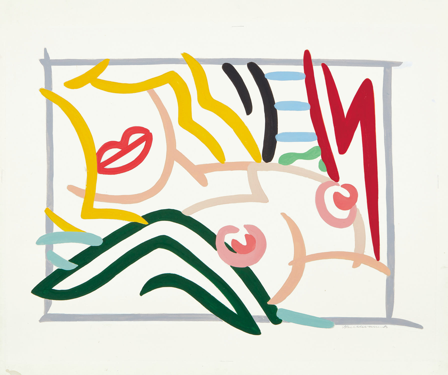 Tom Wesselmann — Study for Bedroom Blonde, Black and Green Pillows