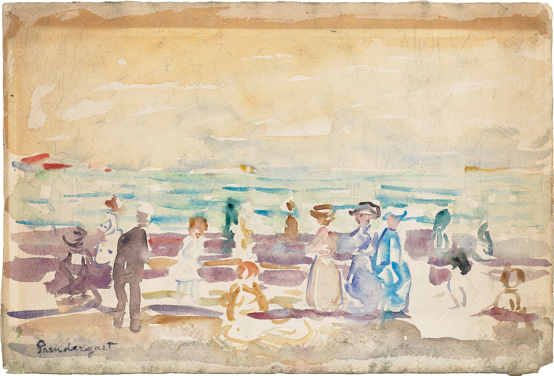 Maurice Brazil Prendergast — The Beach and Along the Sea with Boat and People (double-sided)