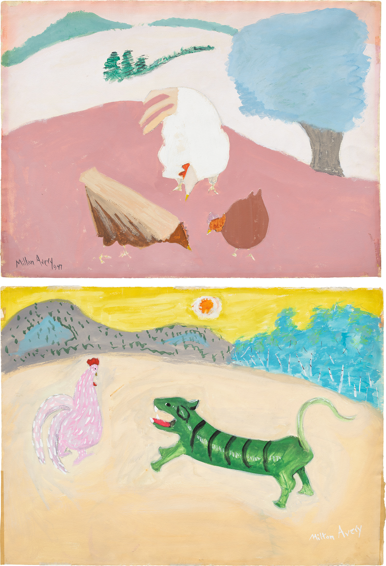 Milton Avery — The White Hen and Fantasy Creatures (double-sided)