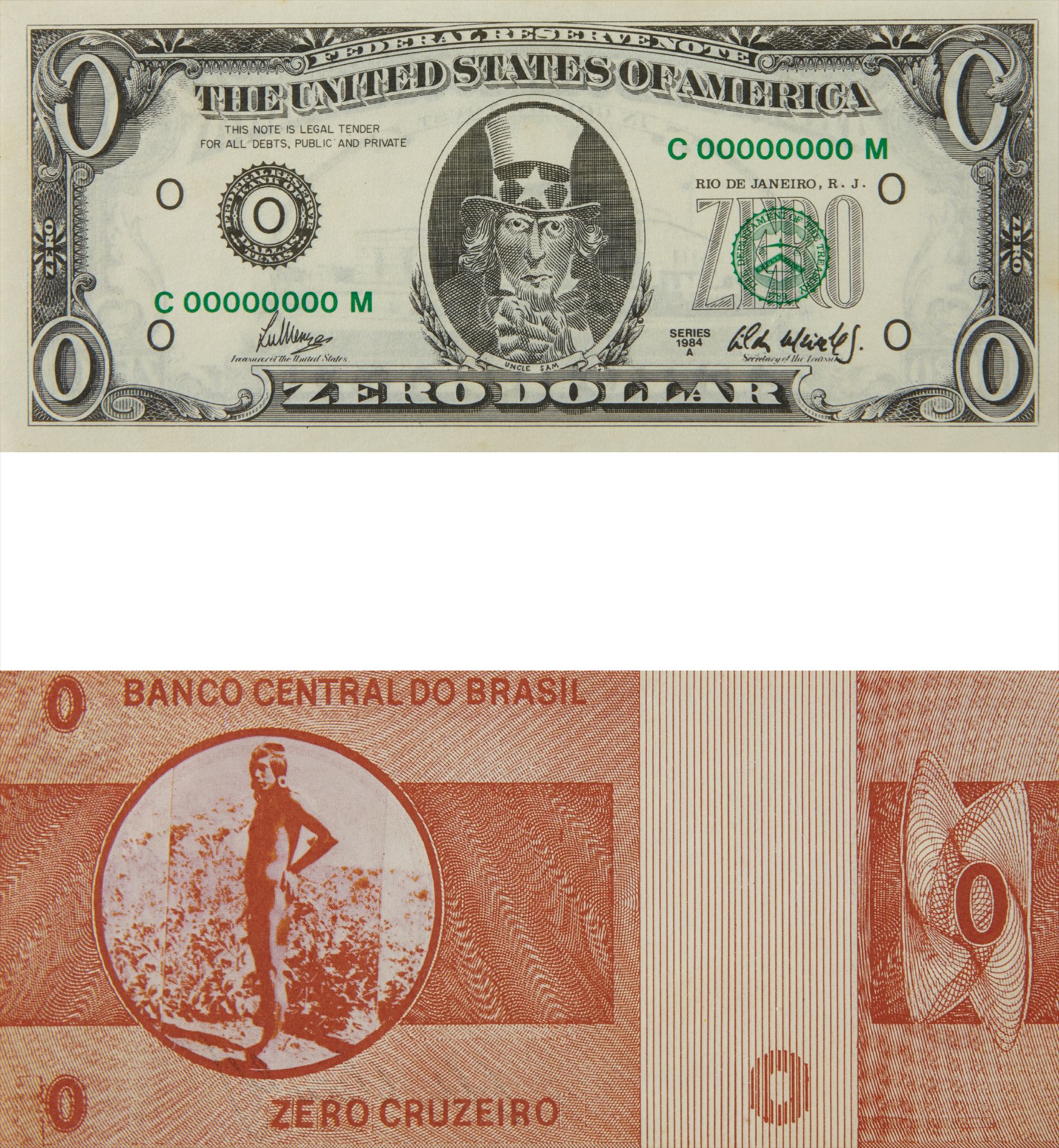 Two works: (i) Zero Dollar (ii) Zero Cruzeiro