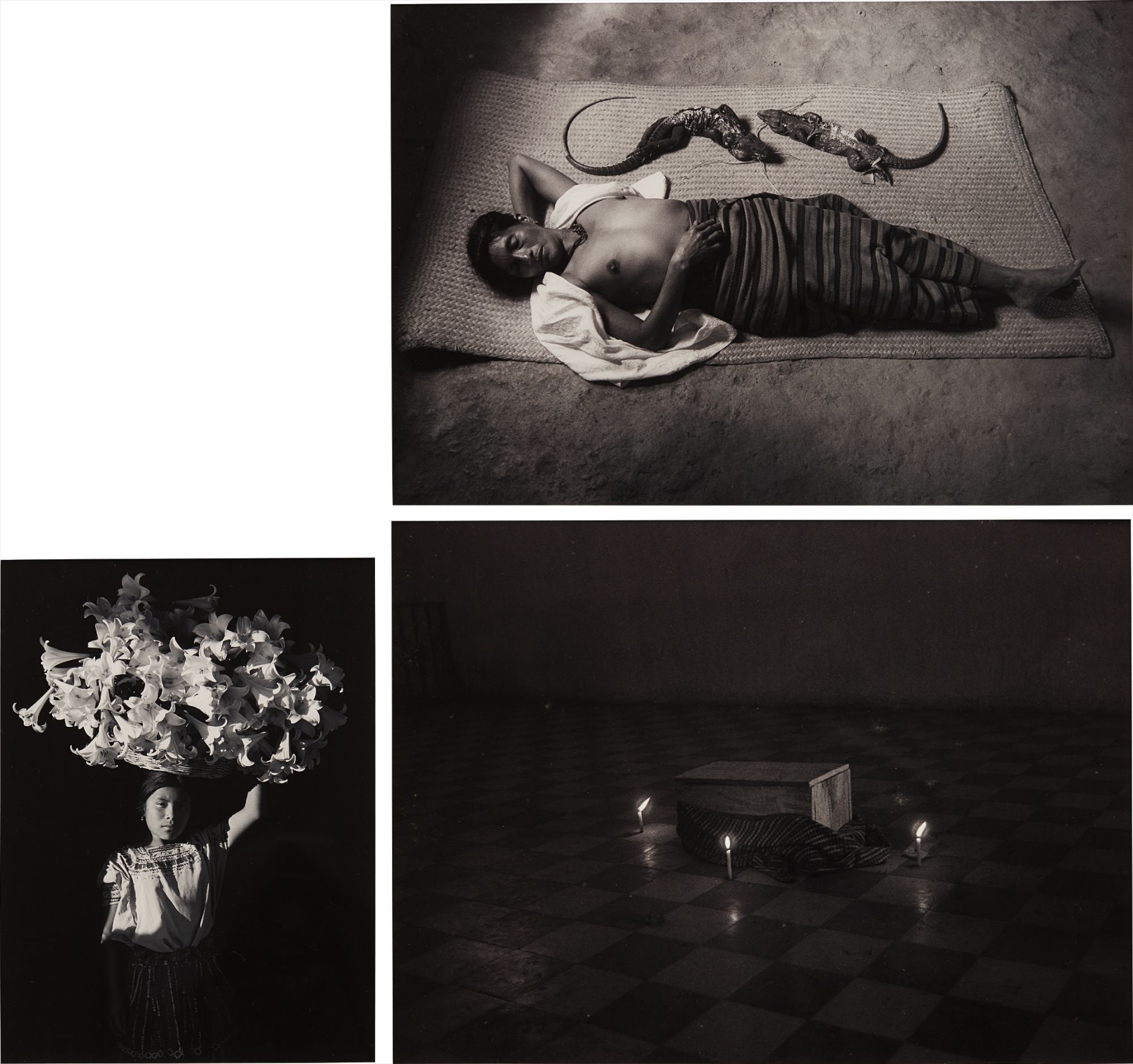 Three Works: i) Regreso a la tierra (Solola, Guatemala) ii) Canasta de luz (Sumpango, Guatemala) iii) Mujer que sueña (Pinotepa Nacional, Mexico)