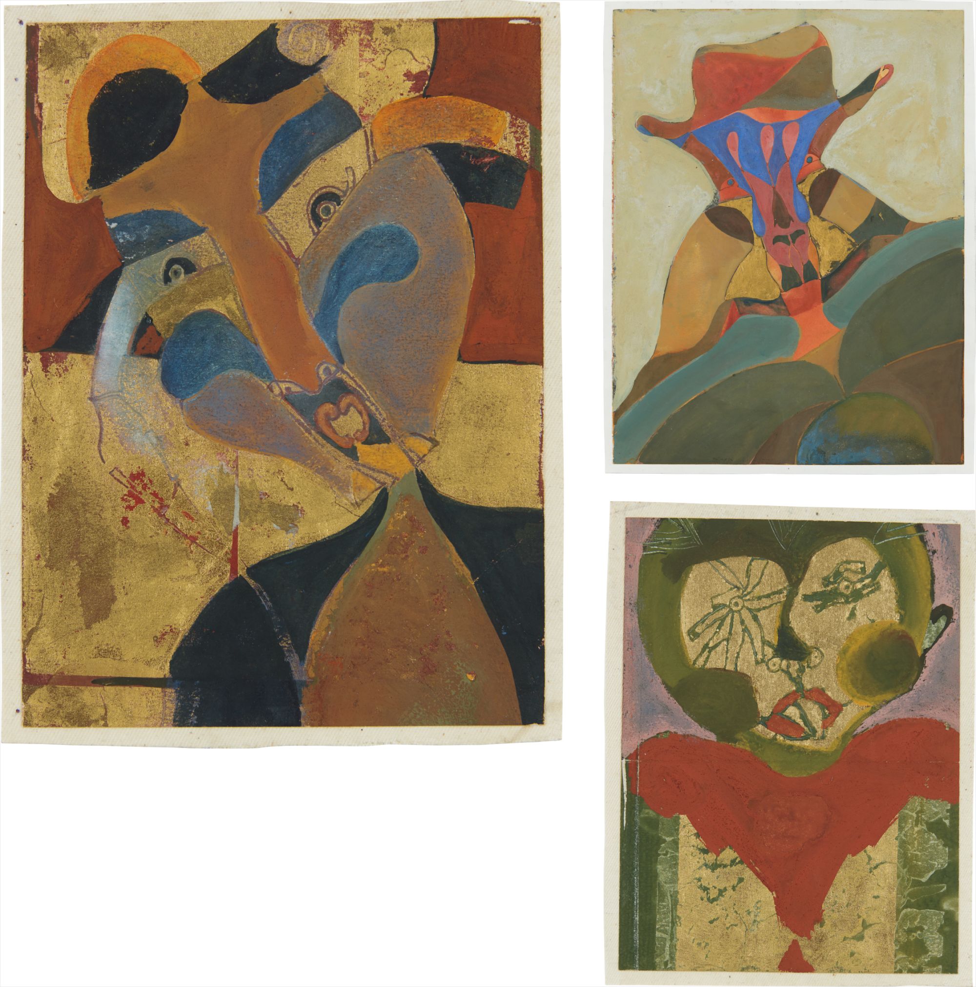 Francisco Toledo — Three works: i) Mujer con trenzas; ii) Hombre arlequín; iii) Tamin ojos estrellas