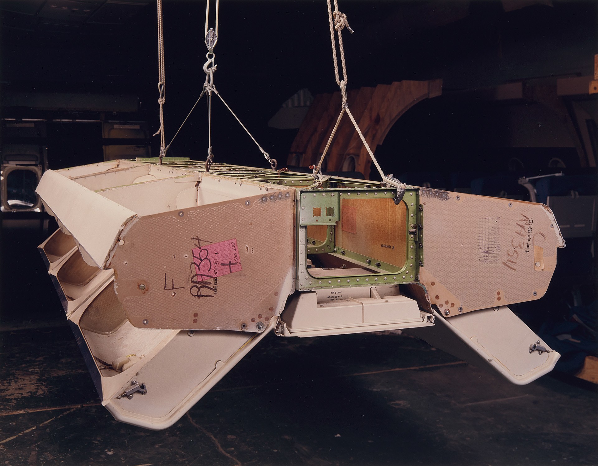 Christopher Williams — Boeing Retrofit, Overhead Storage Bins, 1970, For Boeing Model 747-200 B / (Open / Color) / Aeromock-Ups, Inc. / North Hollywood, California / August 6, 1997