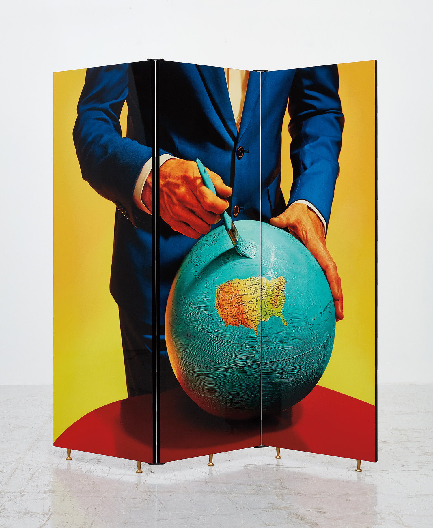 Maurizio Cattelan — varnish and UV color print on wood screen with brass and metal hardware