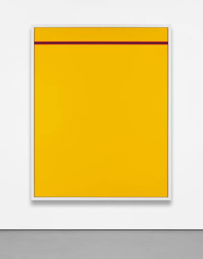 Photoshop CS: 84 by 66 inches. 300 DPI, RGB, square pixels, default gradient "Blue, Red, Yellow", mousedown y=2300 x=8600, mouseup y=2600 x=8600