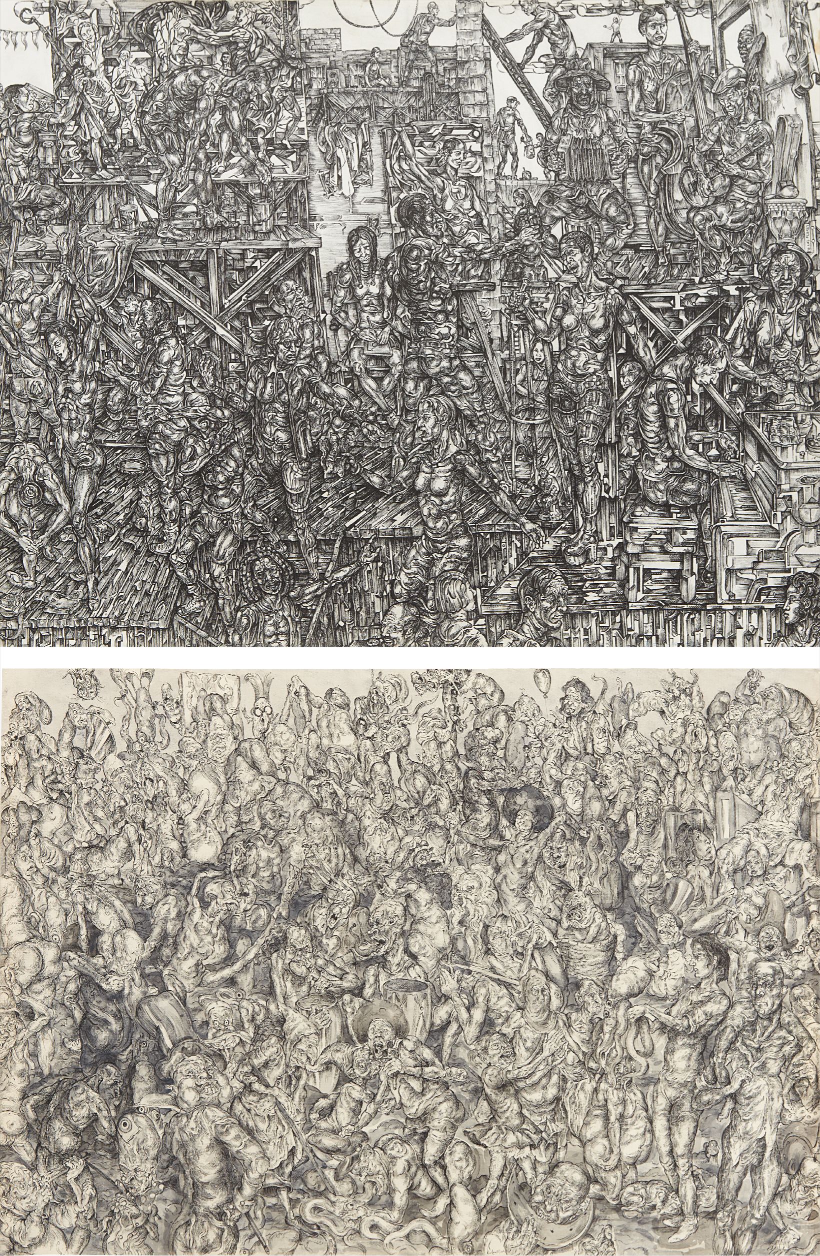 Two works: (i) Shipwreck Survivors, 2004; (ii) Commemorative & Indigestive Celebration of Human Greatness with Octopus