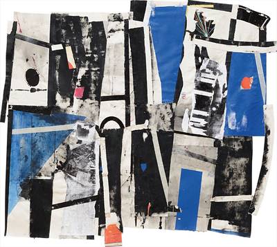 canvas, paper, tape, found materials