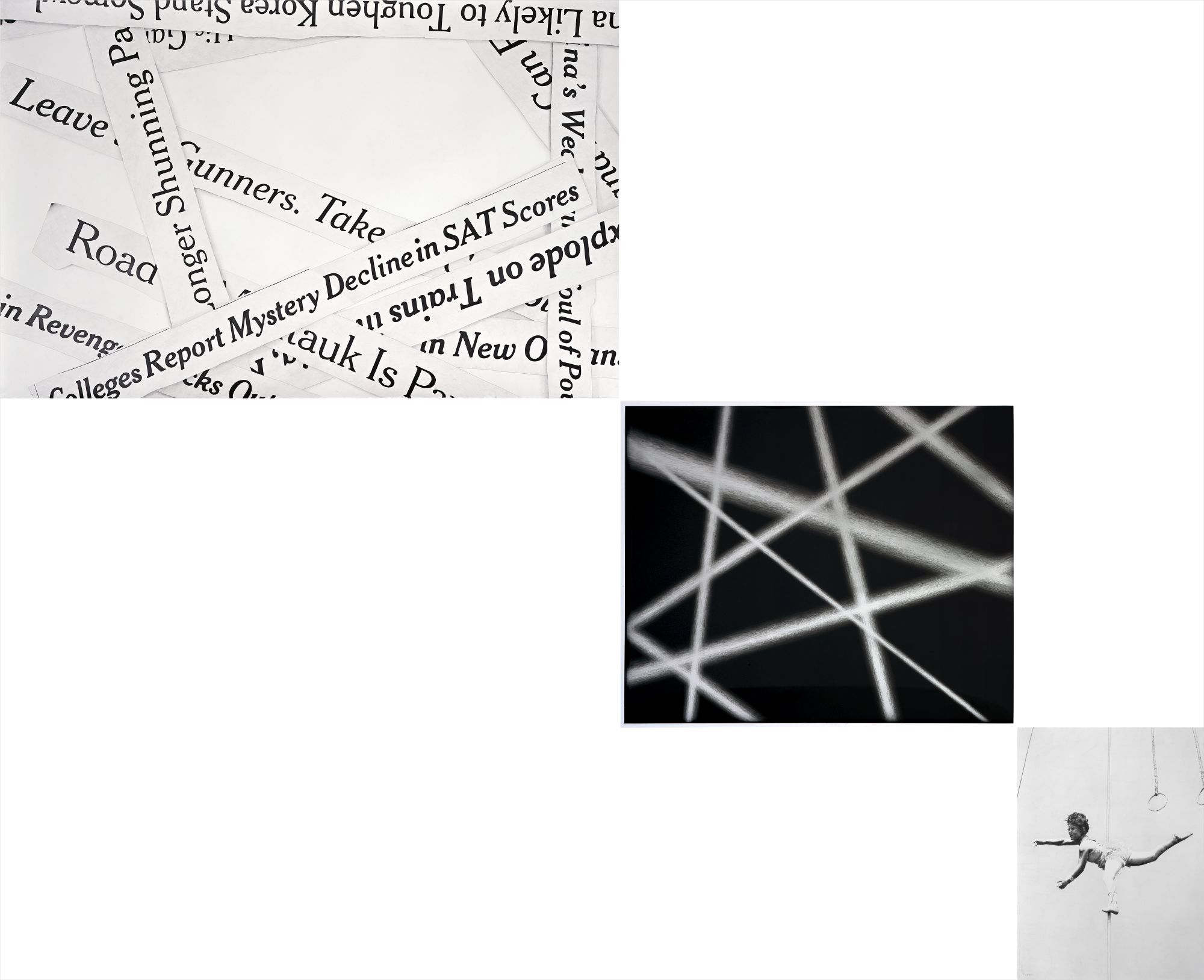 The Plebian Group: (i) Headlines #7; (ii) Abstract (fuzzy diagonal #3) [Negative]; (iii) Trapeze #2