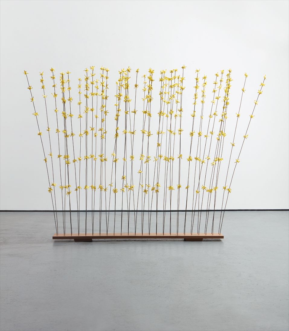 Joe Scanlan — shredded yellow paper, wire, hot glue and wood