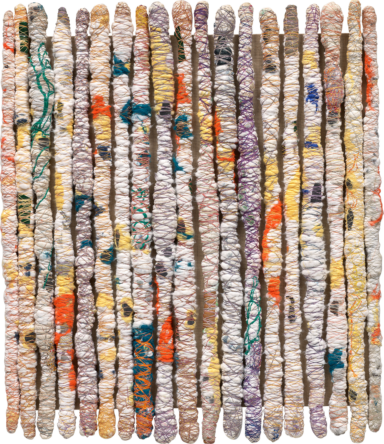 linen, cotton and silk on wood panel