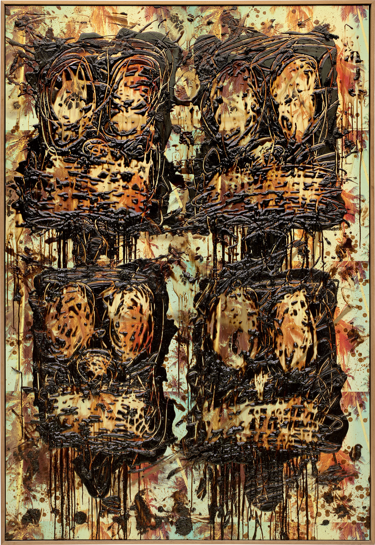 Rashid Johnson — black soap, wax and vinyl on panel, in artist’s frame