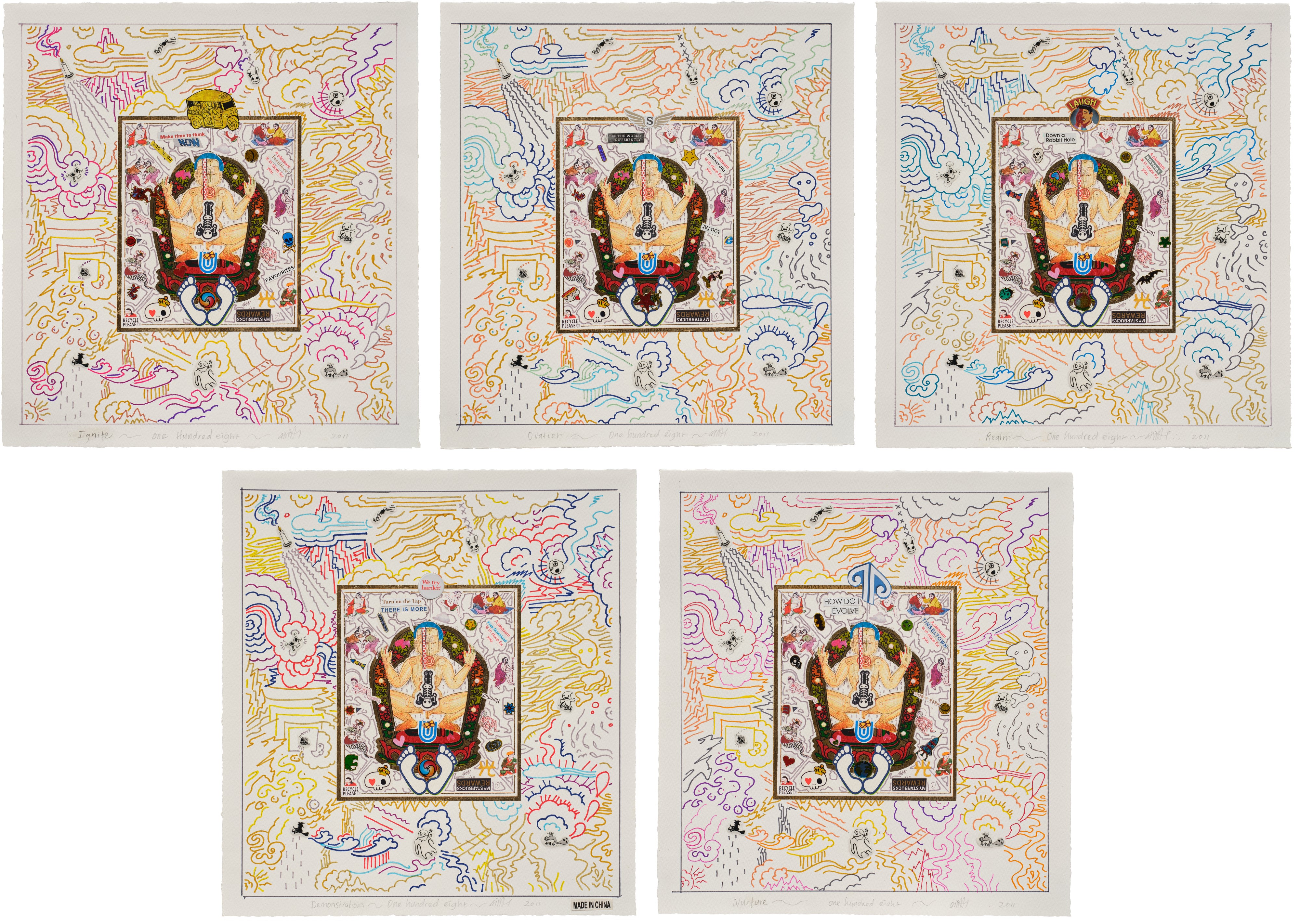 Set of Five Drawings: (i) Demonstration; (ii) Ignite; (iii) Ovation; (iv) Realm; (v) Nurture