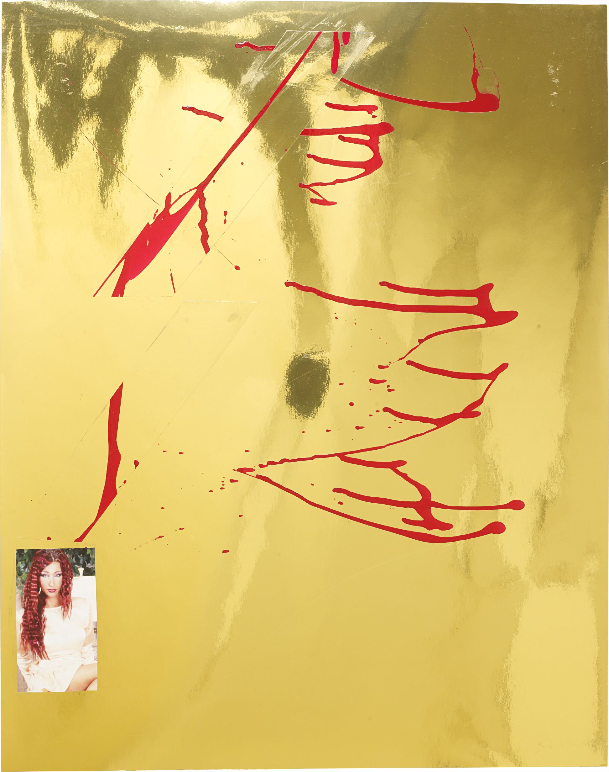 Sterling Ruby — Trans Compositional (Crimped Red Hair, Cream Satin Dress)