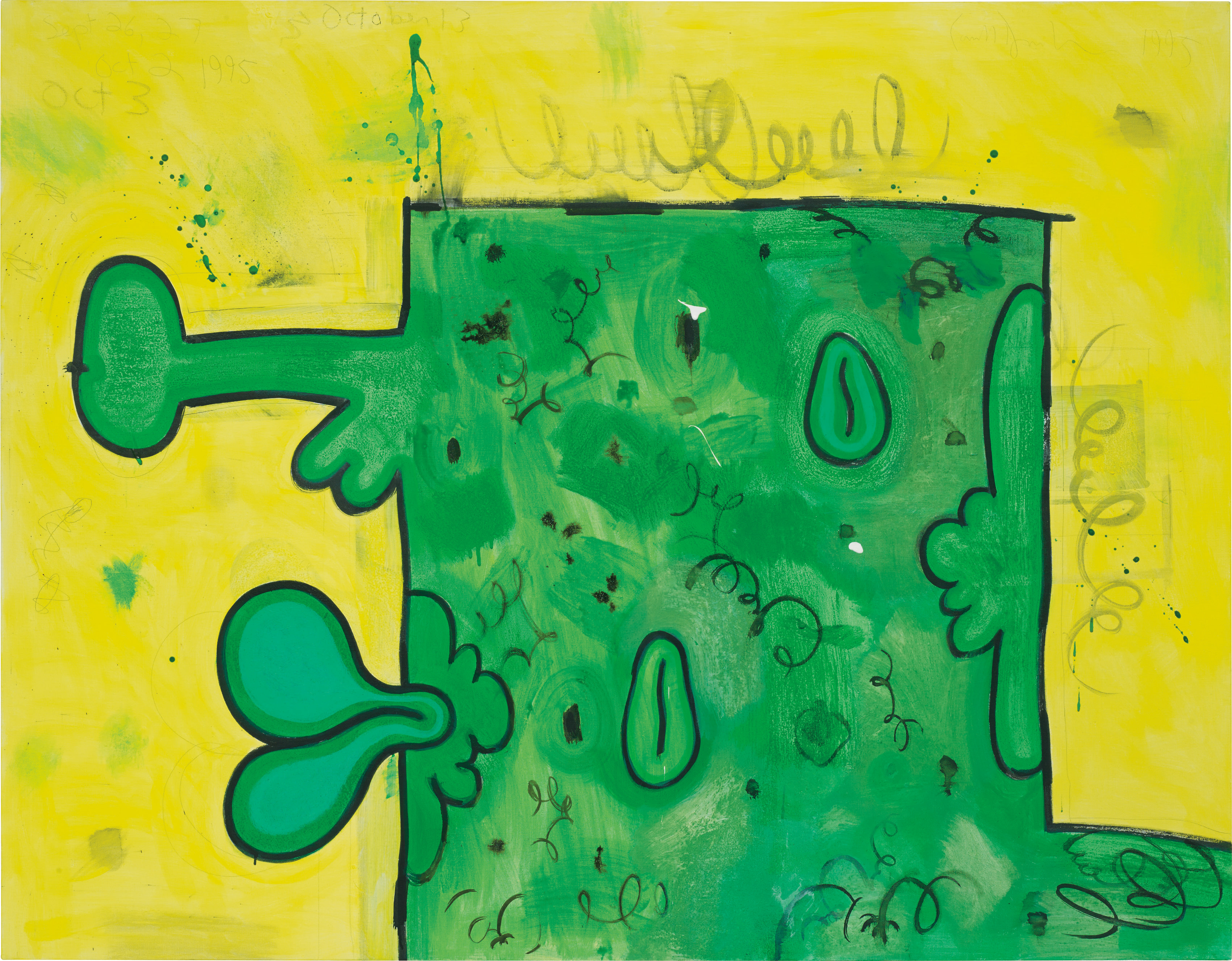 Carroll Dunham — Green Box in Yellow Field