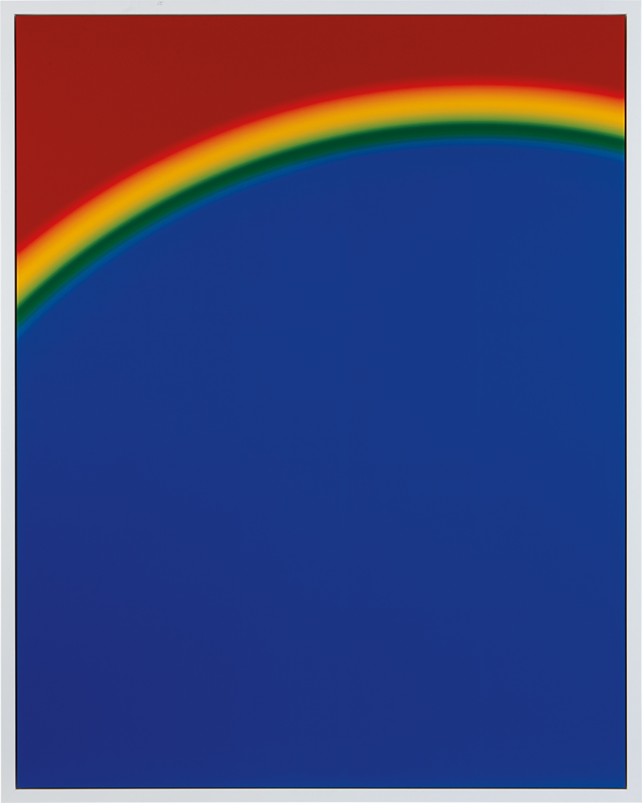 Photoshop CS: 84 by 66 inches, 300 DPI, RGB, square pixels, default gradient "Russell's Rainbow" (turn transparency off), mousedown y=25180 x=15100, mouseup y=1400 x=6400, 2009