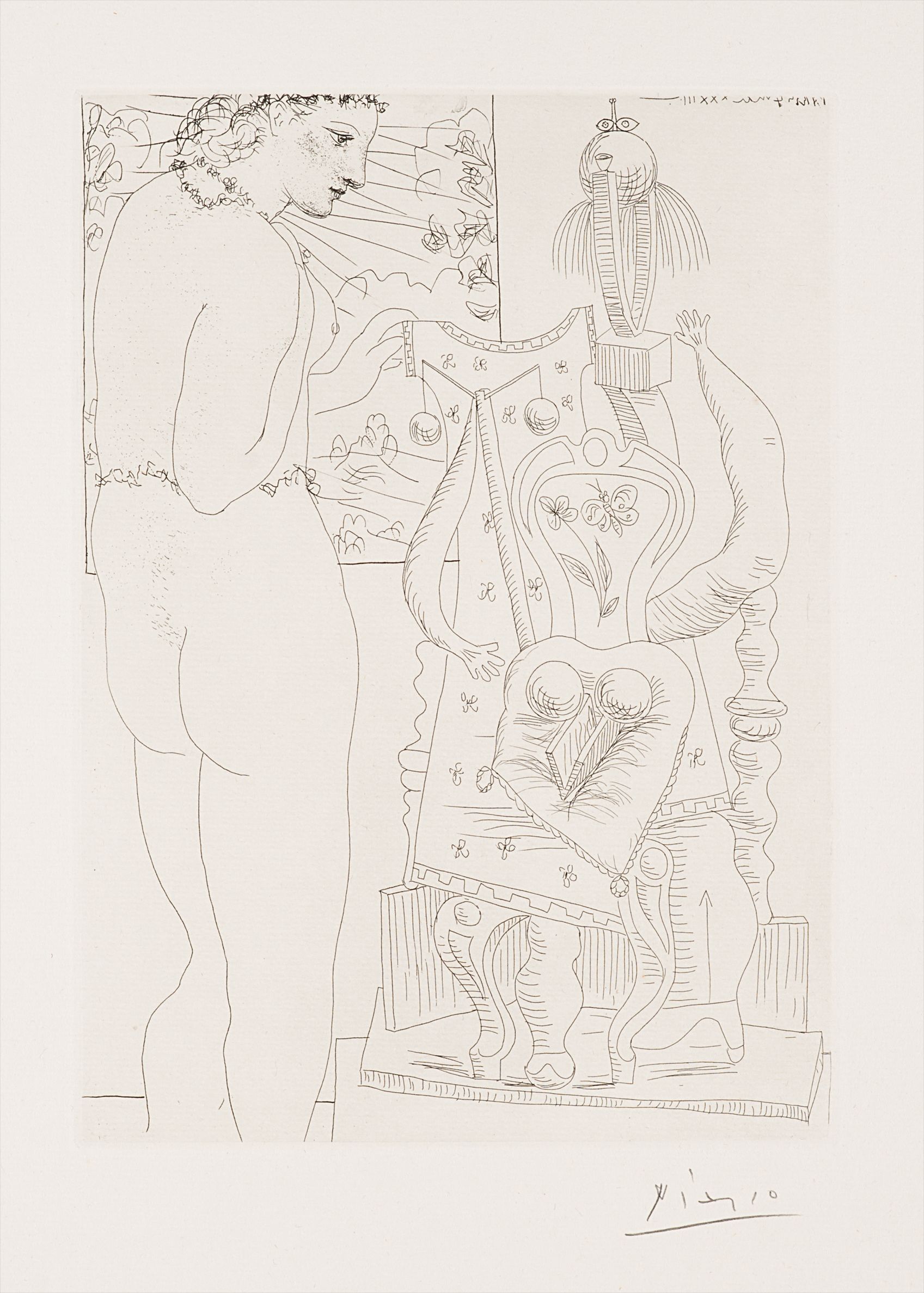Pablo Picasso — Modèle et sculpture surréaliste (Model and Surrealist Sculpture), plate 74, from La suite Vollard