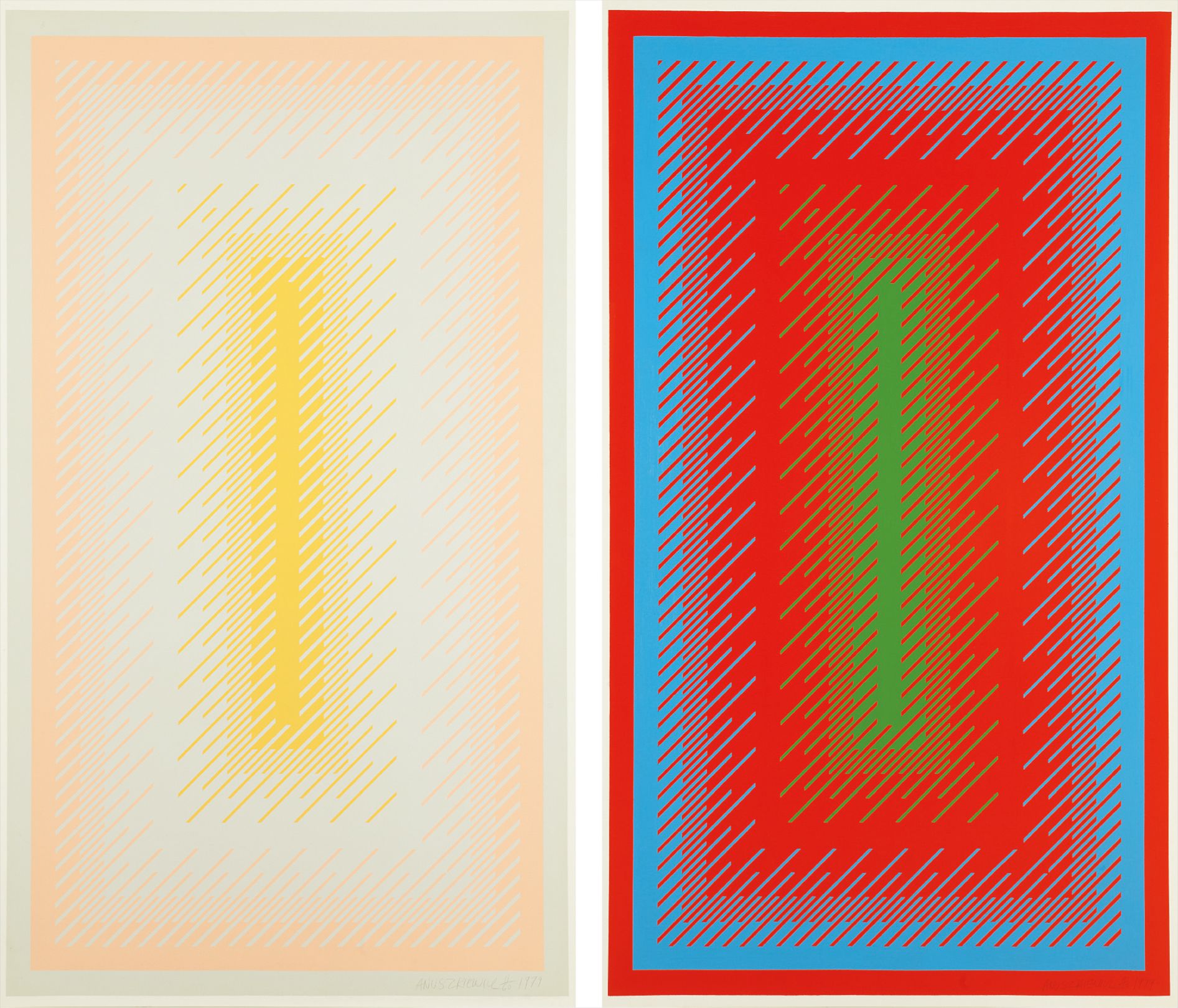 Richard Anuszkiewicz — Reflections IV, Grey; and Reflections IV, Red