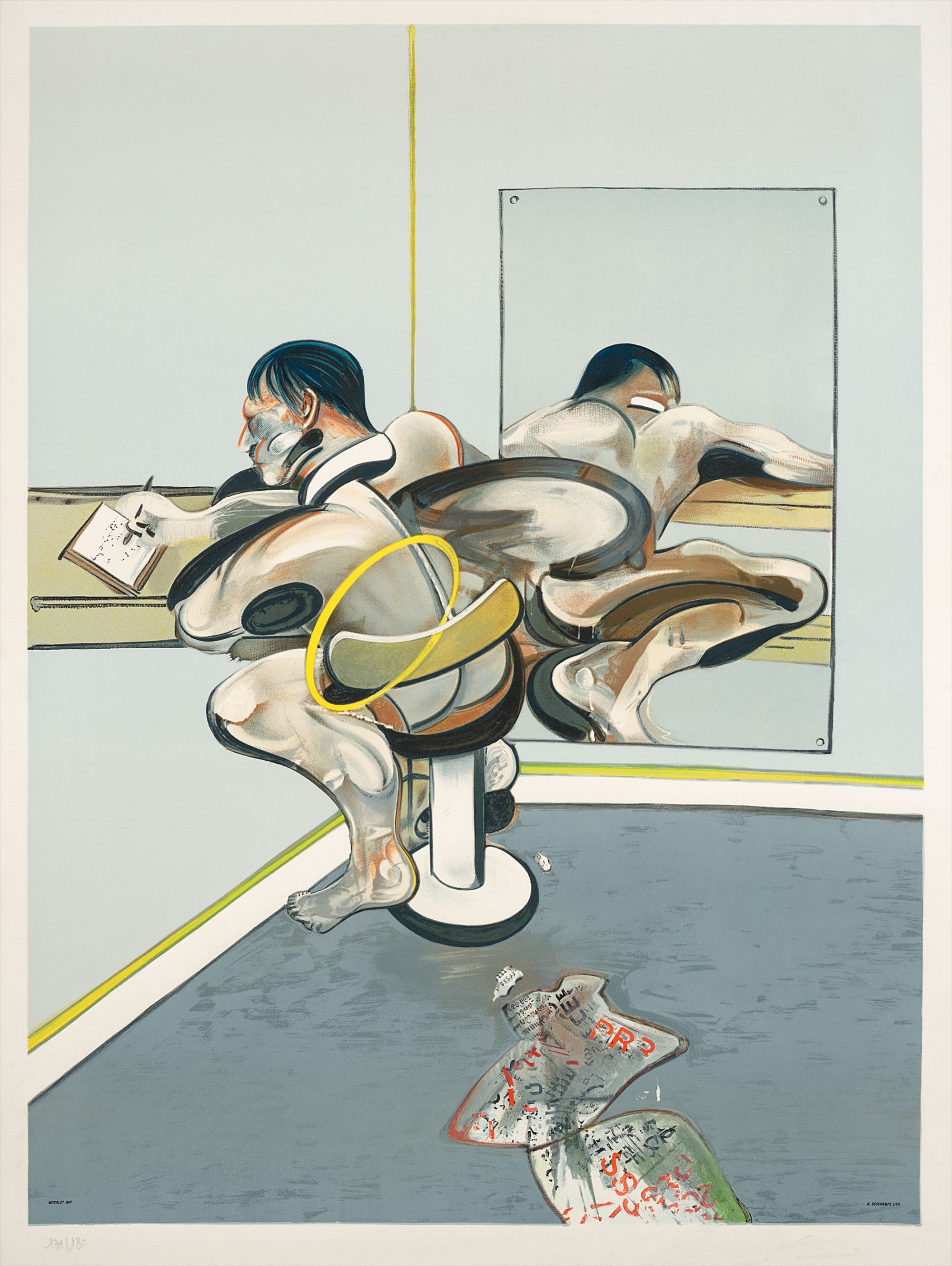 Francis Bacon — Figure Writing Reflected in Mirror