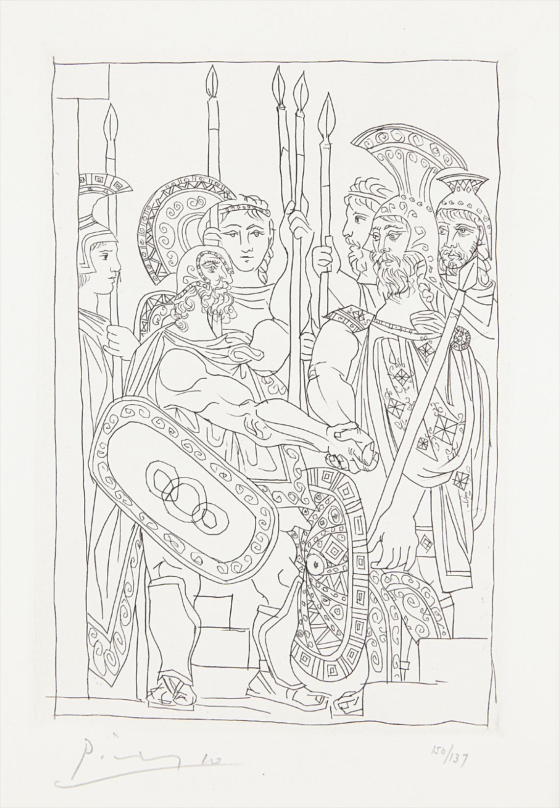 Pablo Picasso — Accord entre les Guerriers de Sparte et d’Athènes, plate 5, from Lysistrata