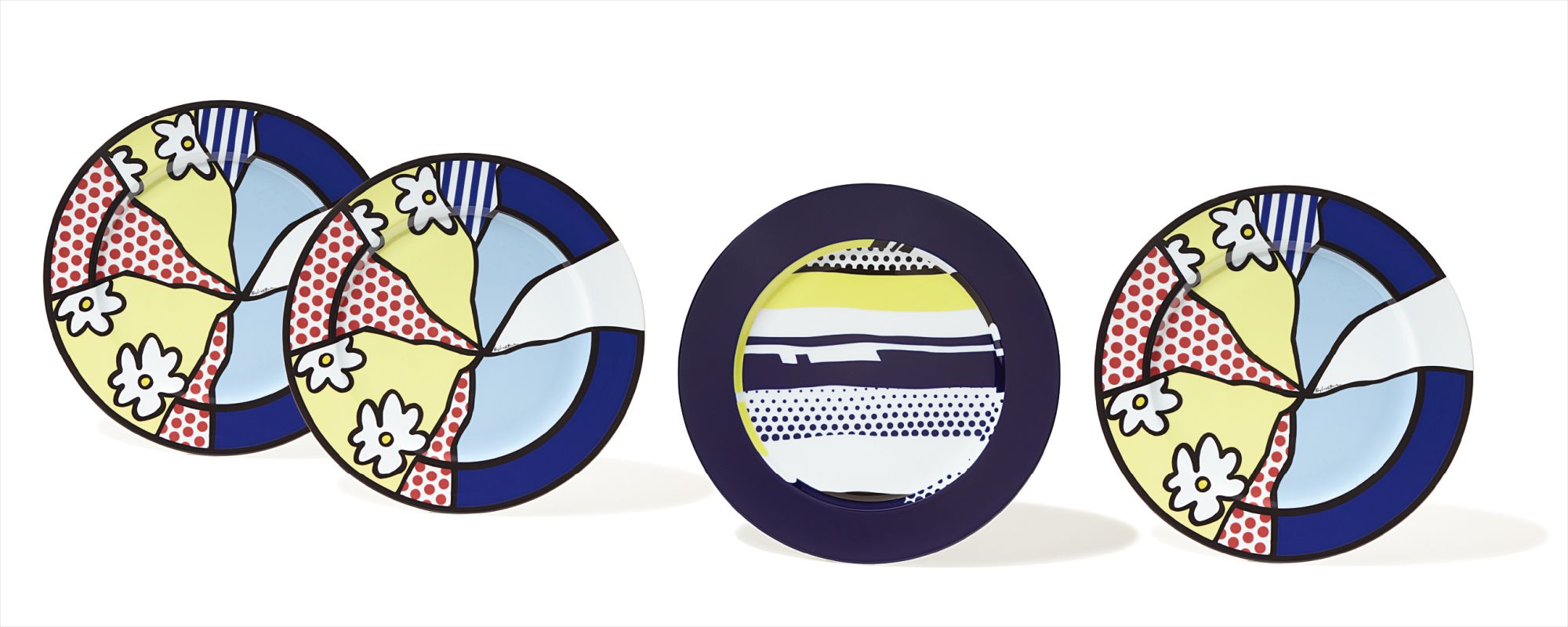 Roy Lichtenstein — Water Lilies: three service plates; and Abstract: one service plate