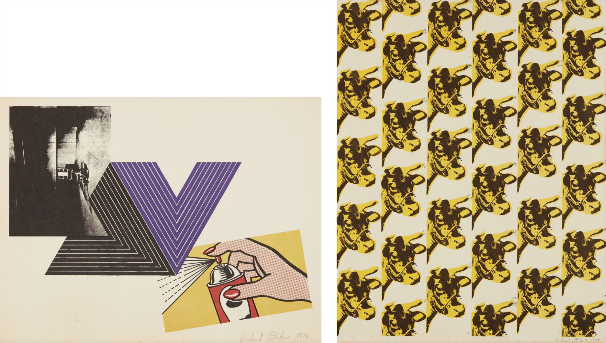 Appropriation print (with Andy Warhol, Frank Stella and Roy Lichtenstein); and Warhol Cow Wallpaper