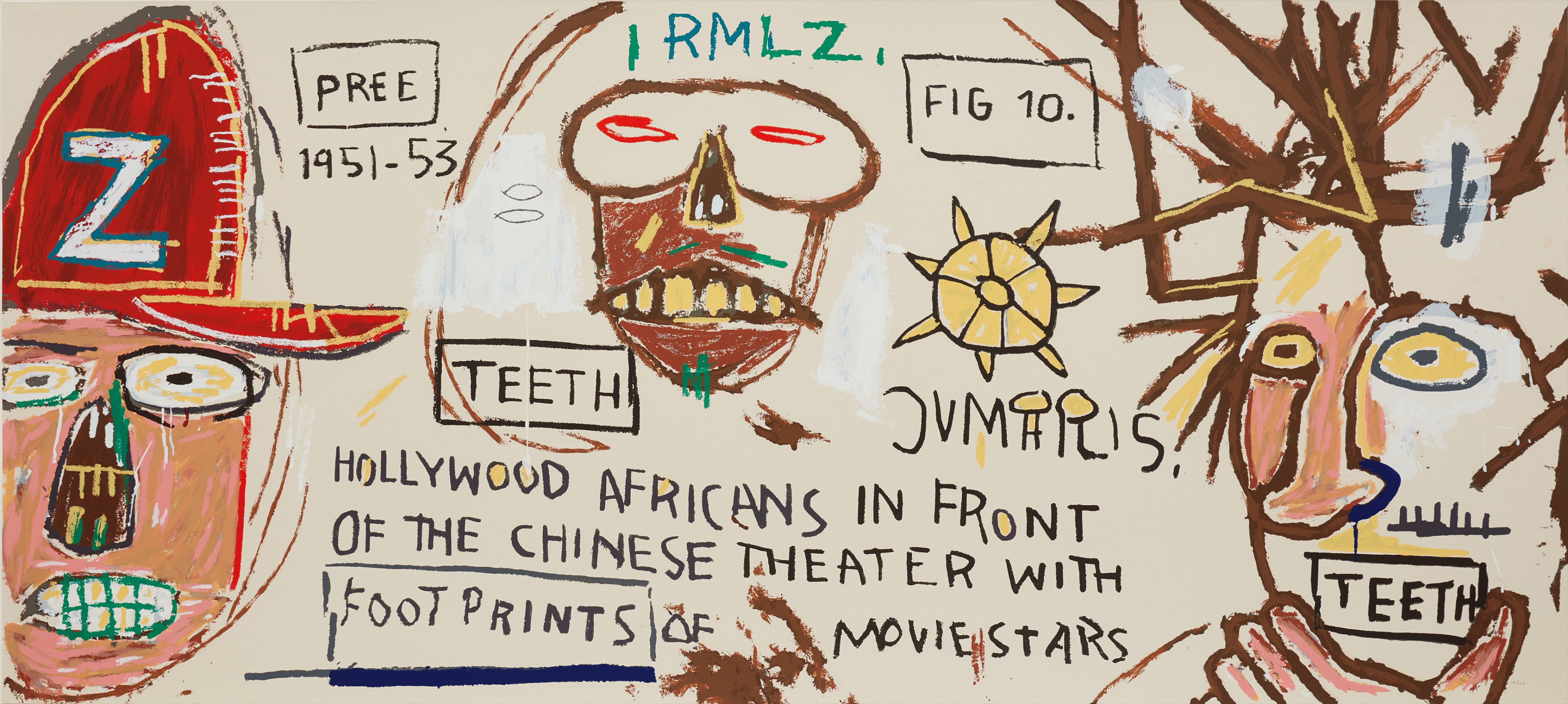 Jean-Michel Basquiat — Hollywood Africans in front of the Chinese Theater with Footprints of Movie Stars